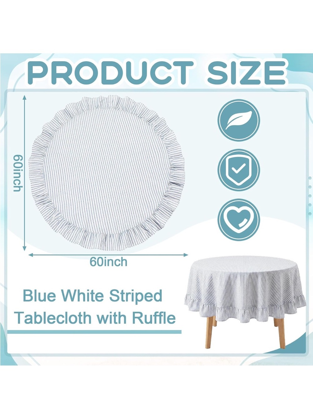 NEW Frienda Blue Stripe Ruffle Table Cloth Farmhouse - Picture 2 of 10